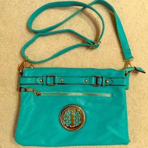 Lavani Blue-green vegan leather crossbody bag